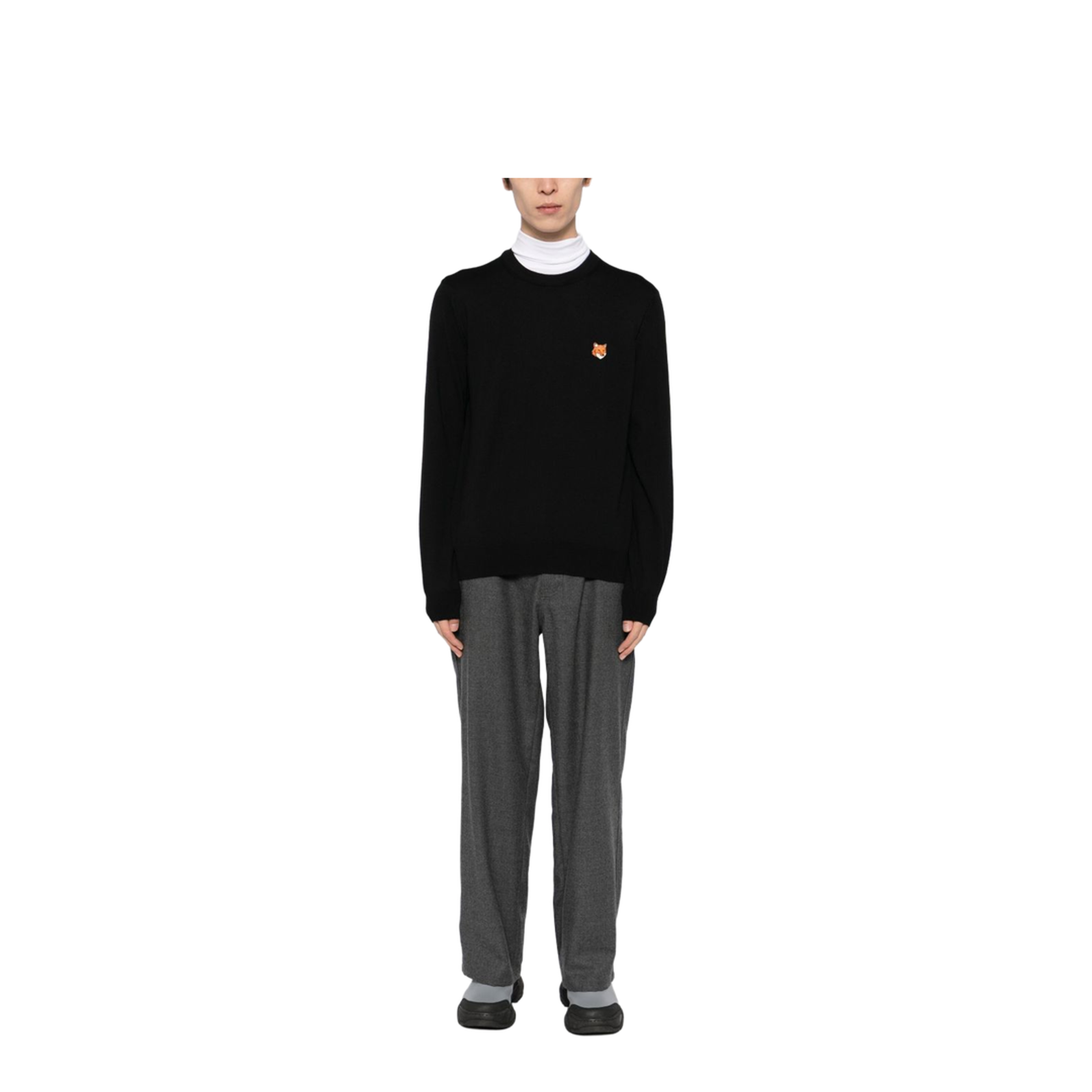 Fox Head Wool Crewneck Sweater - Black
