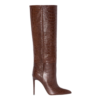 MAYFEYR - Paris Texas - Croc Embossed Leather Stiletto Boots - PX133XCOCOCIOCCOLATO