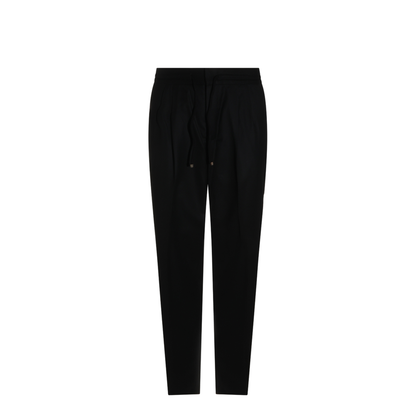Leisure fit trousers in virgin wool flannel with drawstring and double darts