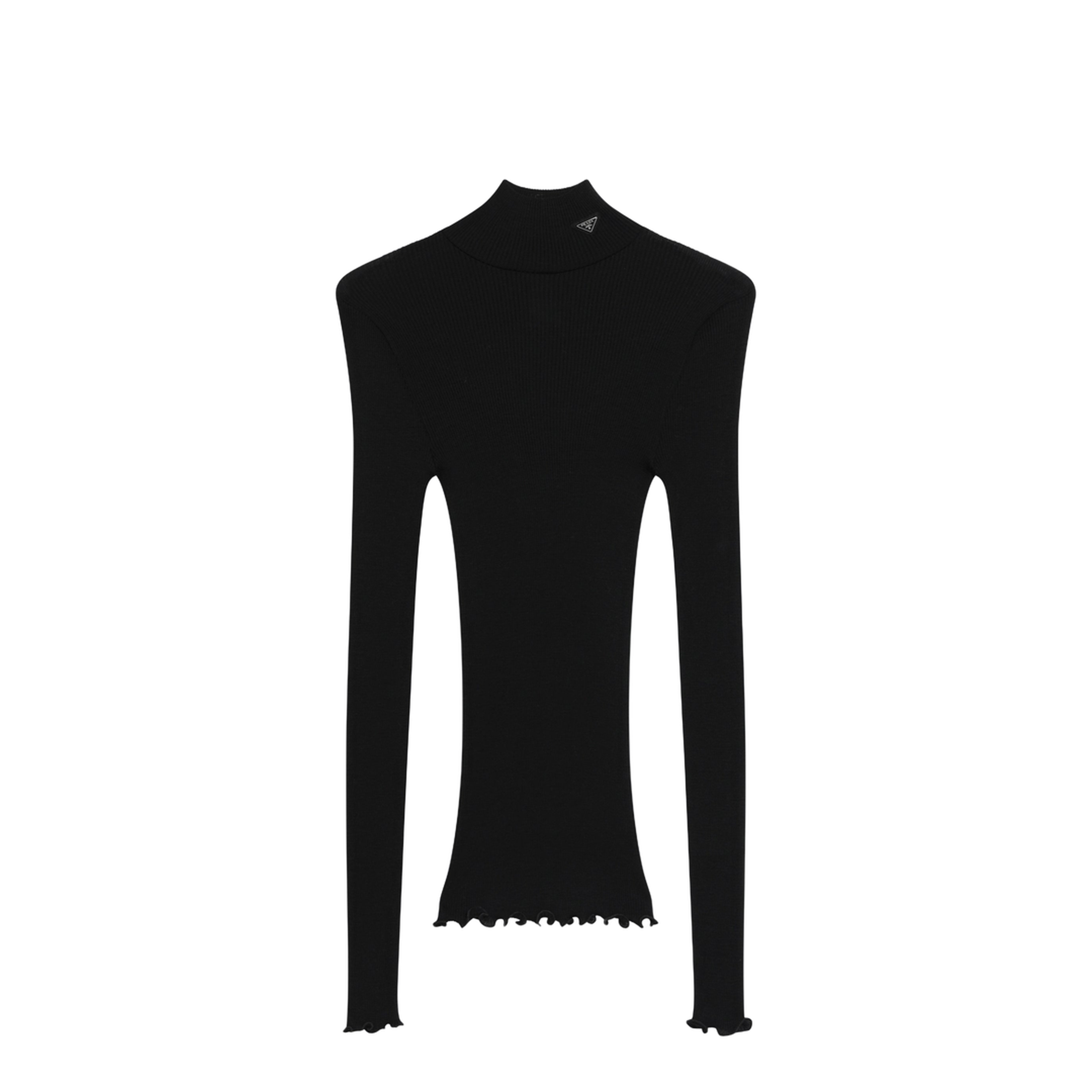 MAYFEYR - Prada - Black Ribbed Turtleneck Sweater With Triangle Logo - 39700OOO6080F0002