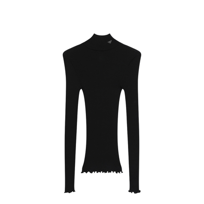 MAYFEYR - Prada - Black Ribbed Turtleneck Sweater With Triangle Logo - 39700OOO6080F0002