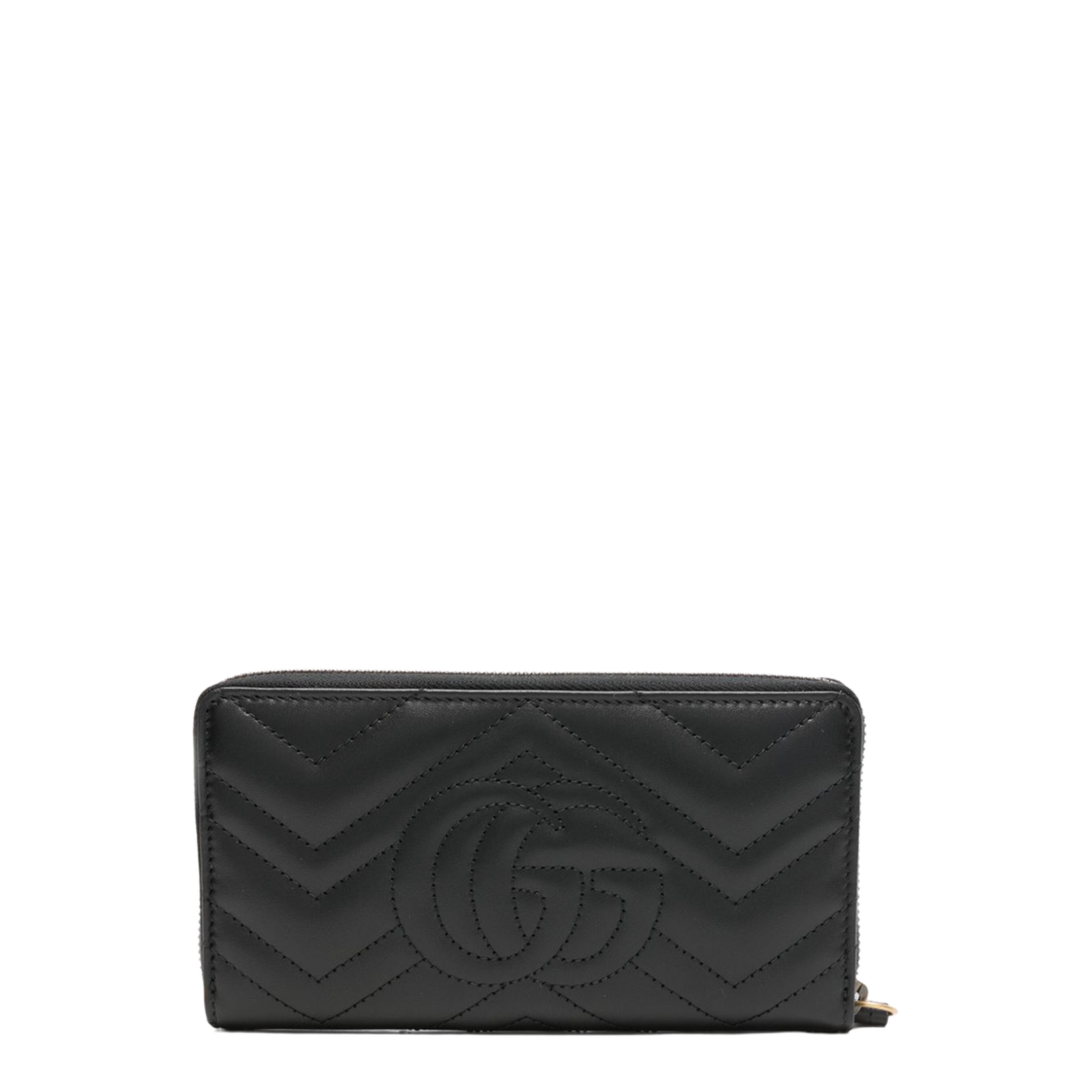 Black Chevron Leather Zip Around Wallet