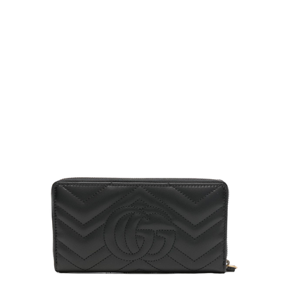 Black Chevron Leather Zip Around Wallet