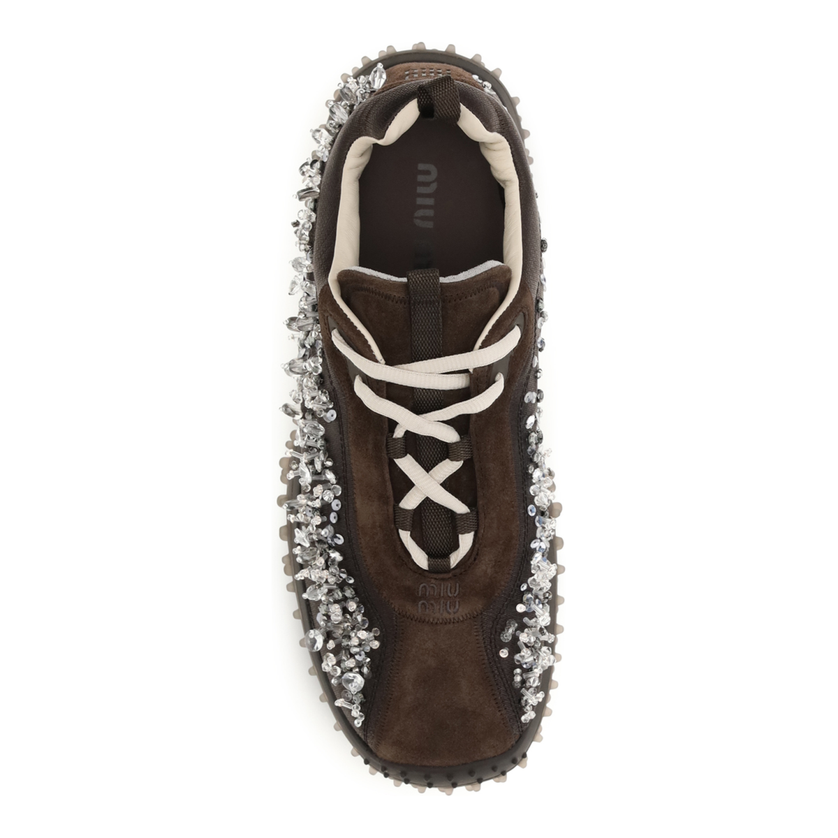 MAYFEYR - Miu Miu - Suede And Technical Fabric Sneakers With Crystals - 5E808EFA0453ZR4F0003