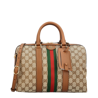 Ophidia Medium GG Canvas Boston Bag - Beige/Brown