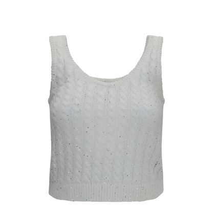 MAYFEYR - Brunello Cucinelli - White Linen Knit Tank Top With Sequins - MCO559700