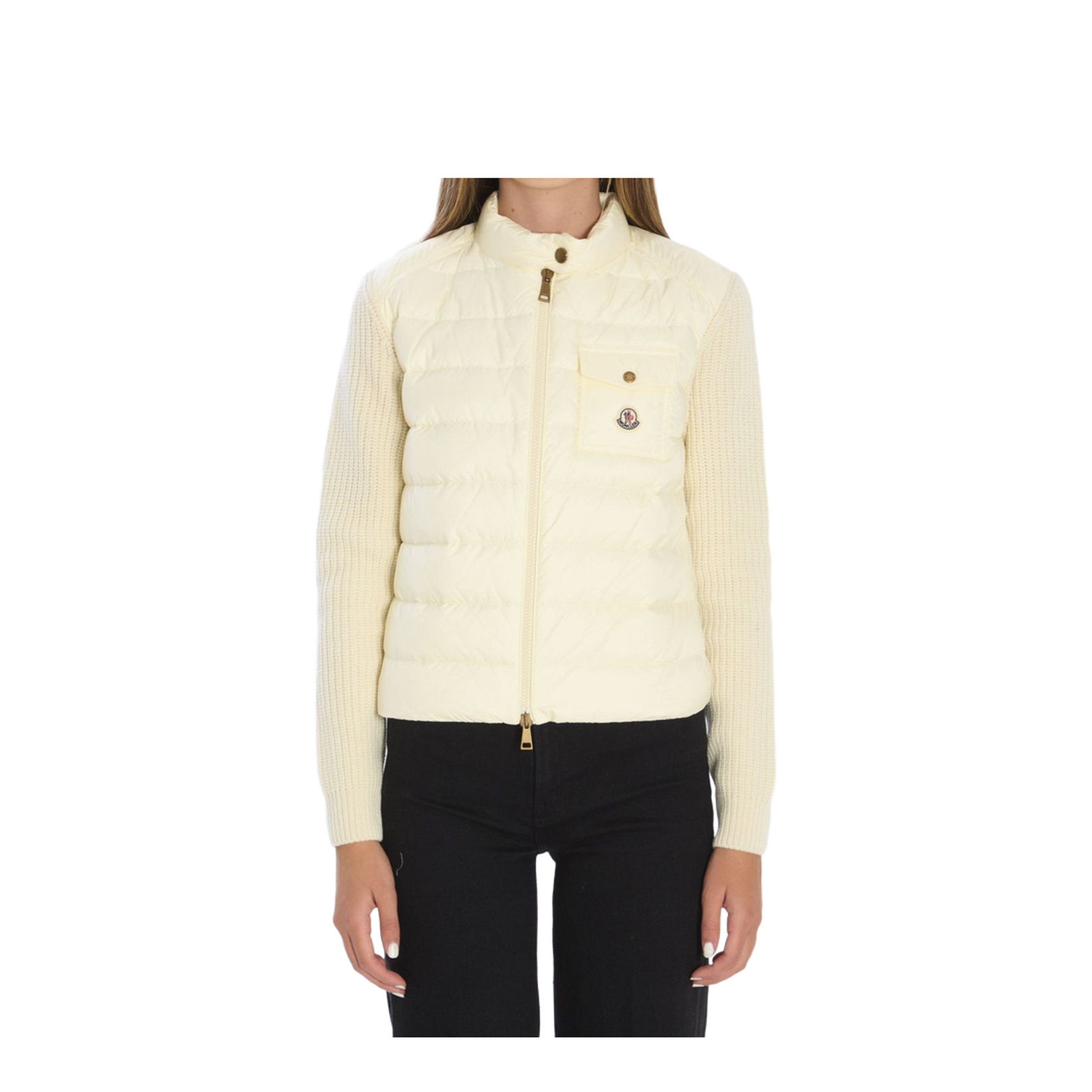 White Padded Wool Zip-Up Cardigan