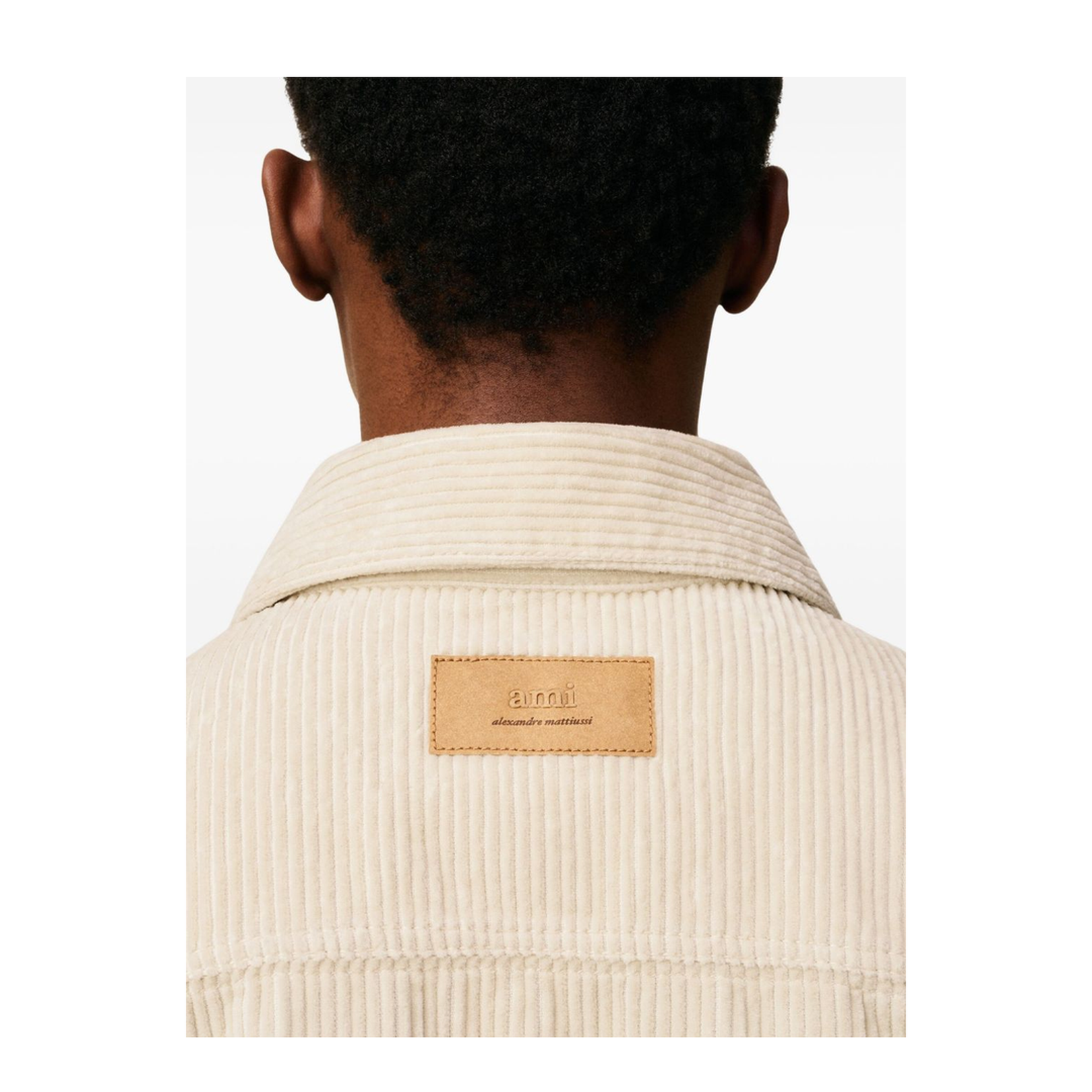 Ivory White Cotton Corduroy Side Slit Overshirt