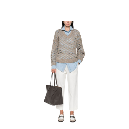 Open-knit V-necked Sweater