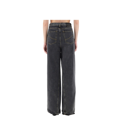 Two-Tone Black Wide-Leg Denim Jeans
