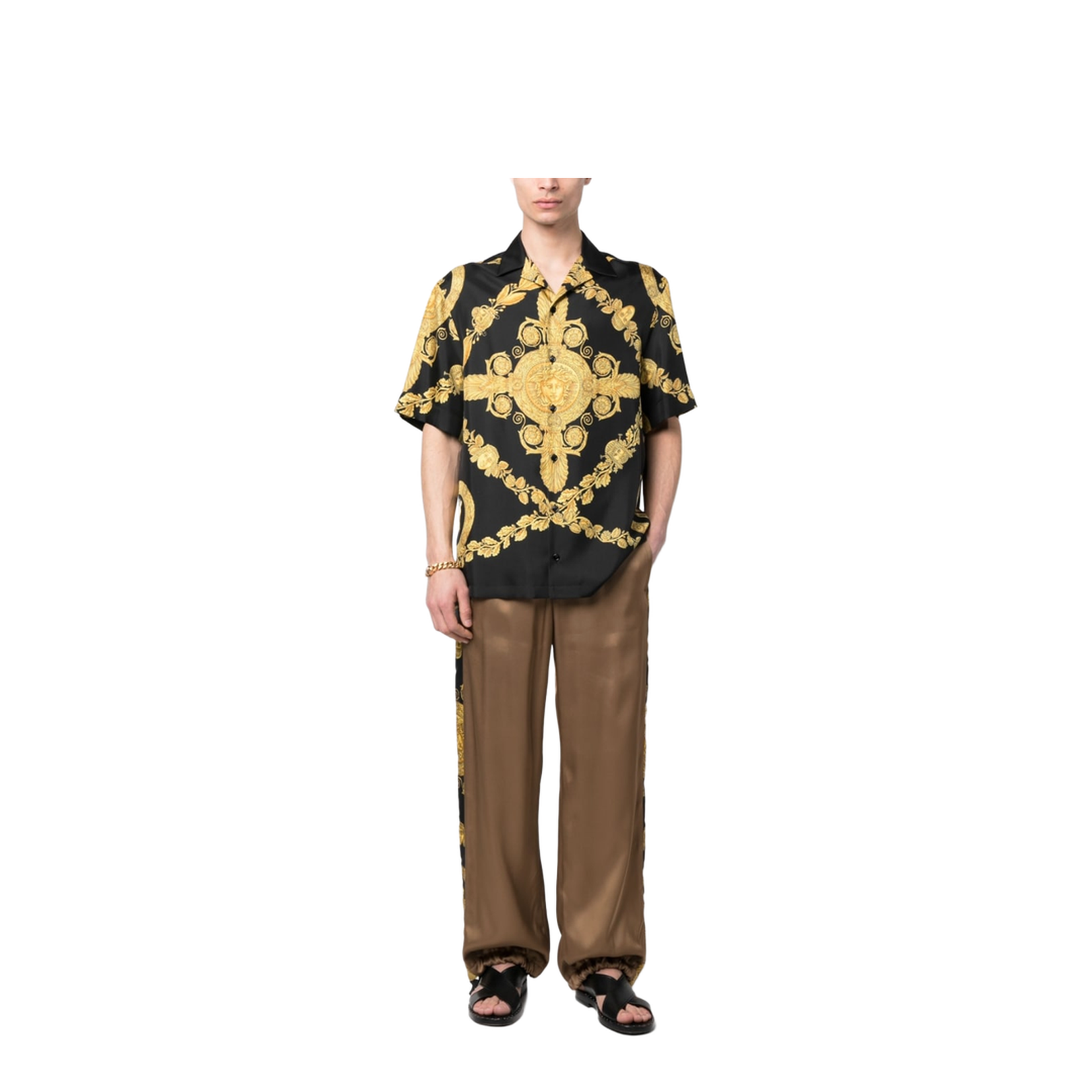 Black And Gold Barocco Print Track Pants