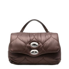 Postina Lunaria Small Nylon & Bos Taurus Leather Shoulder Bag - Marrone