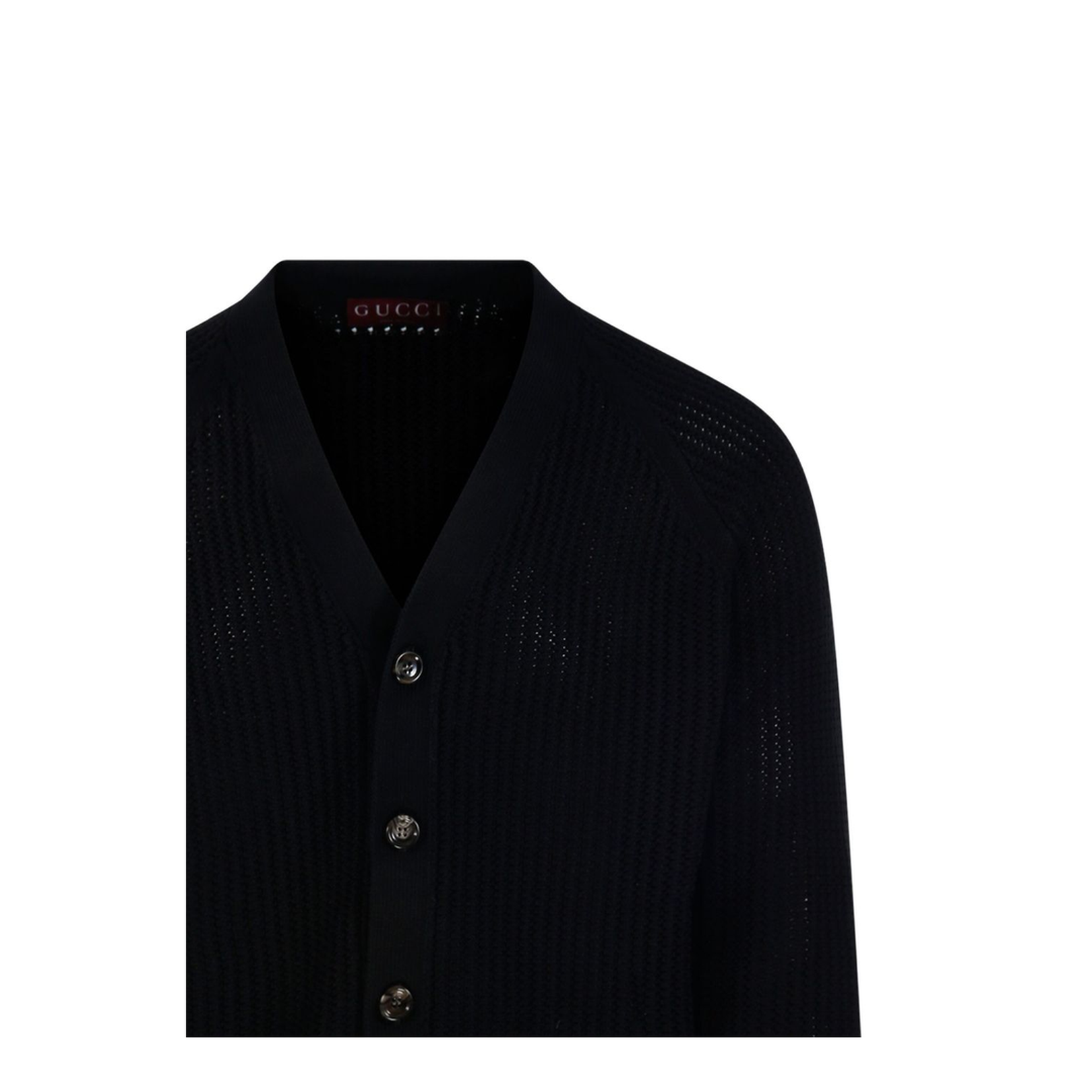 Cotton Knit Cardigan with Web in Black