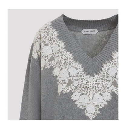 MAYFEYR - ALBERTA FERRETTI - Lace Trim V Neck Sweater - A091066010474