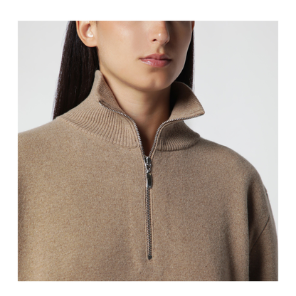 MAYFEYR - Róhe - Camel Mouline Knit Zip Polo Shirt - 820-23-345WO260