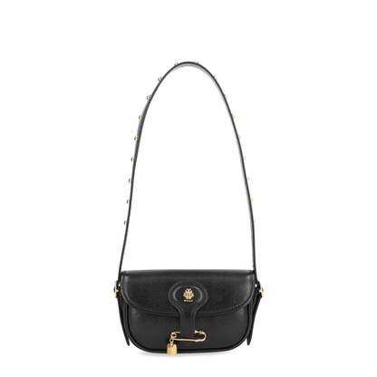 Safety-Pin-Detail Leather Shoulder Bag