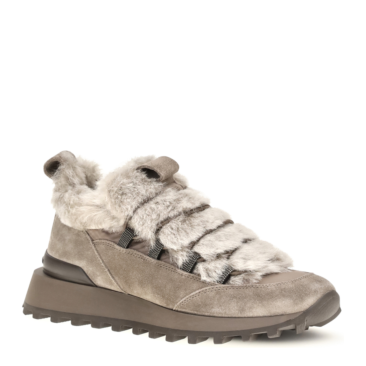 MAYFEYR - Brunello Cucinelli - Suede And Tech Cotton Sneakers With Shearling Lining - MZSFG3387C8187