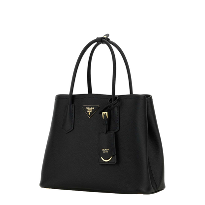 Small Double Handbag in Black Leather