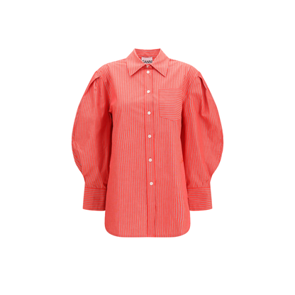 MAYFEYR - Ganni - Striped Cotton Shirt With Balloon Sleeves - A1140006