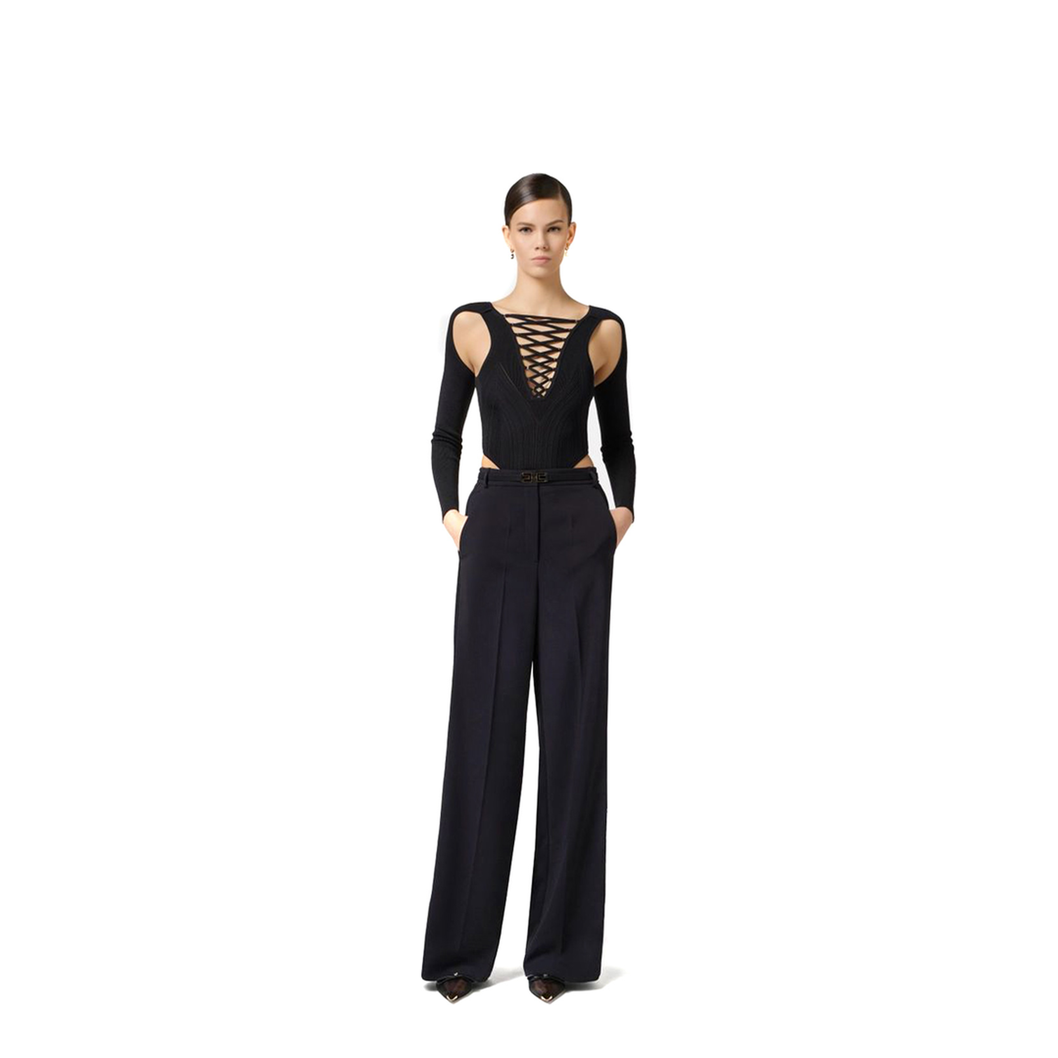 MAYFEYR - Elisabetta Franchi - Black Trousers - PA08751E2110