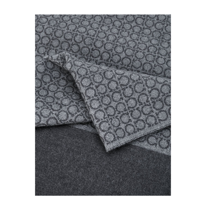 Ash Grey Wool Gancini Print Contrasting Panel Detail Fringed Edge Rectangle Shape Wraparound Style
