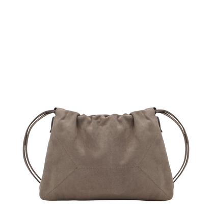 Duo Pouch Brown Suede Bag with Monile Detail