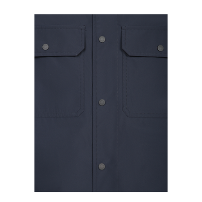 Long sleeves, double front flap pockets, button closure.