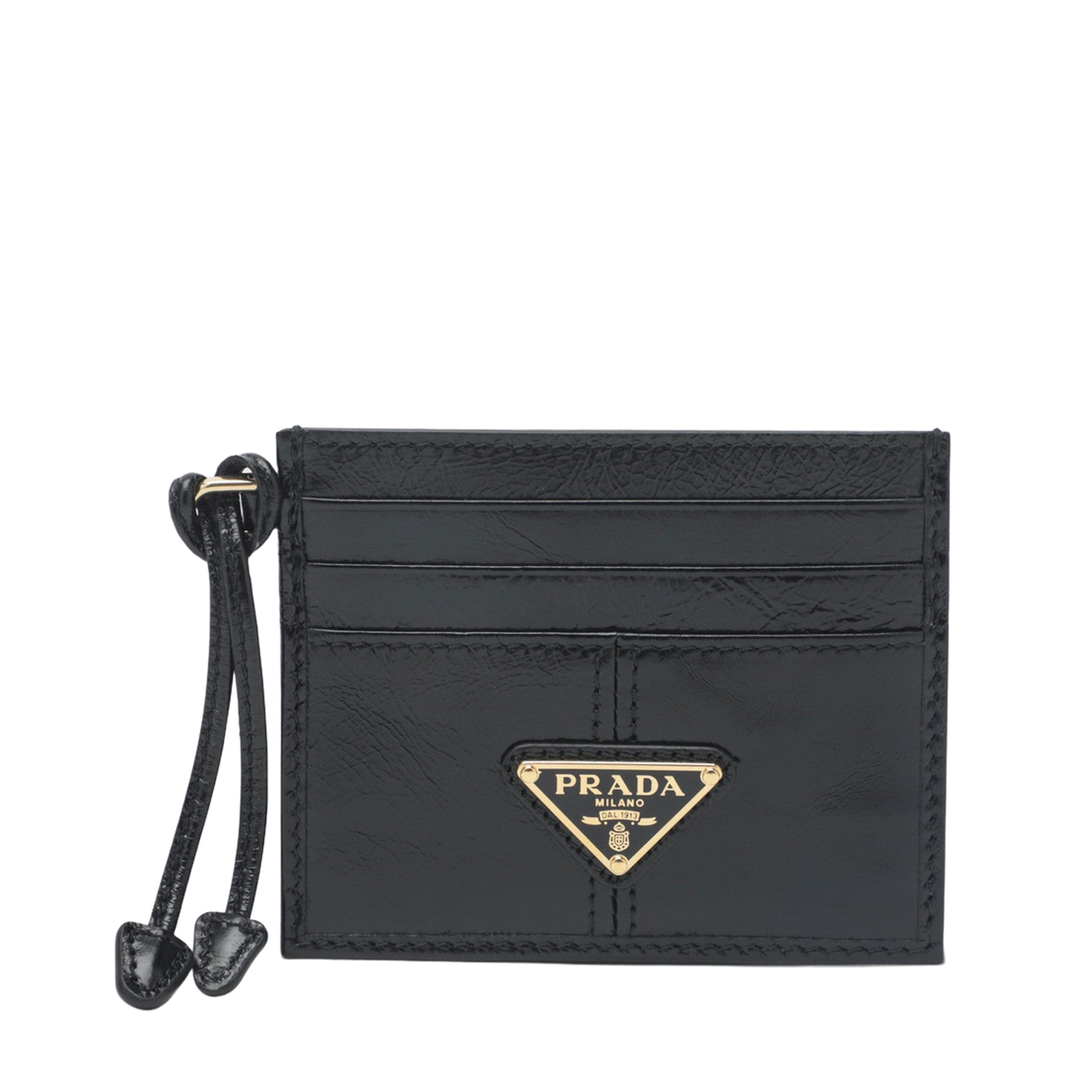 Black Leather Card Holder with Triangle Logo