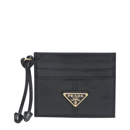 Black Leather Card Holder with Triangle Logo