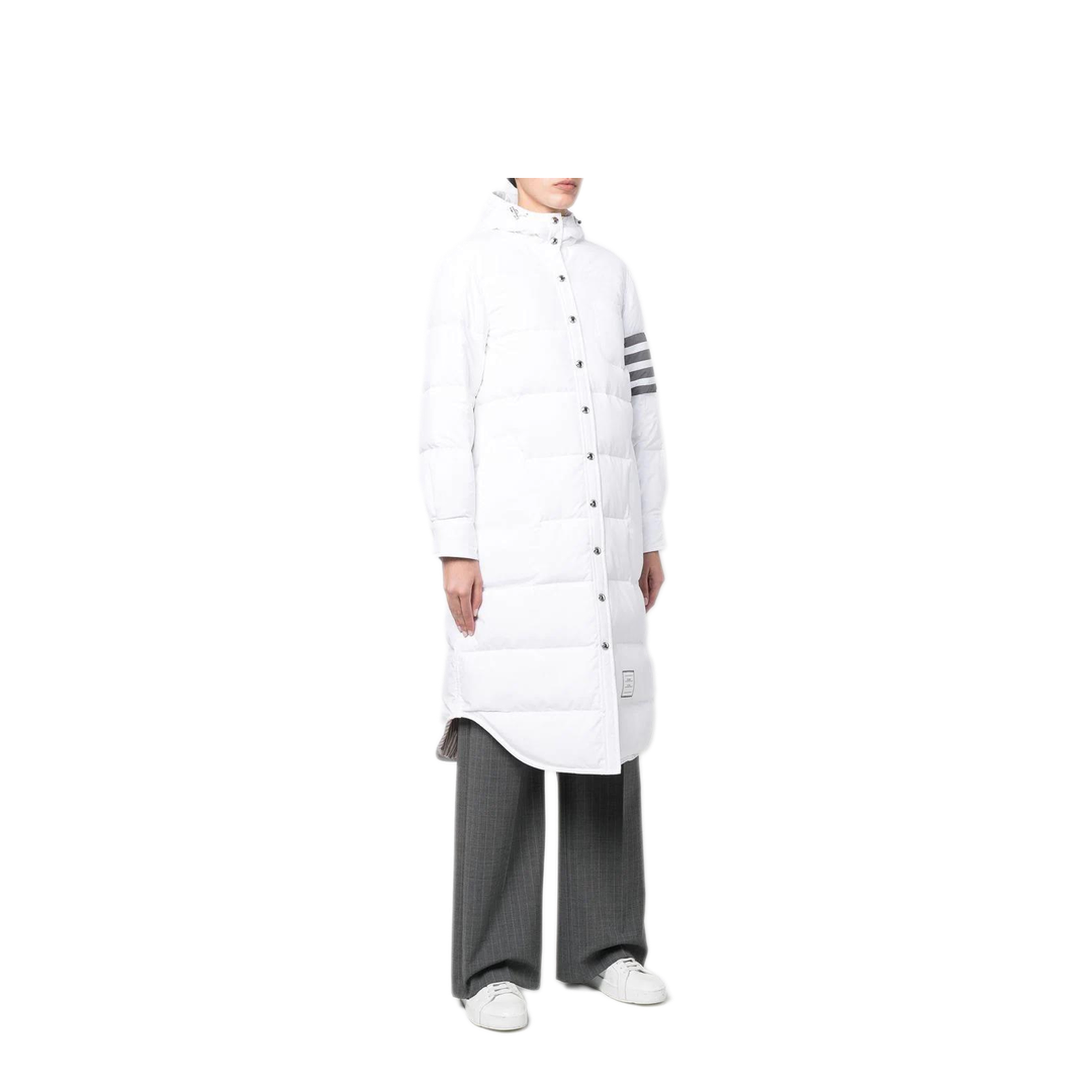 MAYFEYR - Thom Browne - Down Filled Below Knee Hooded Shirtdress With 4 Bar In Military Ripstop - FOD025X05222100