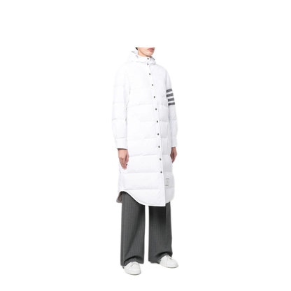 MAYFEYR - Thom Browne - Down Filled Below Knee Hooded Shirtdress With 4 Bar In Military Ripstop - FOD025X05222100
