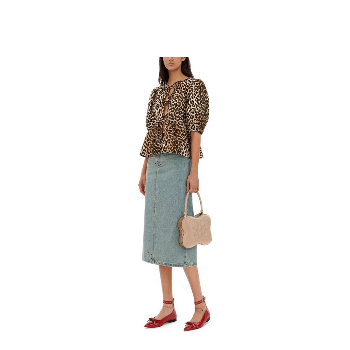 Printed Cotton Poplin Peplum Blouse Shirt