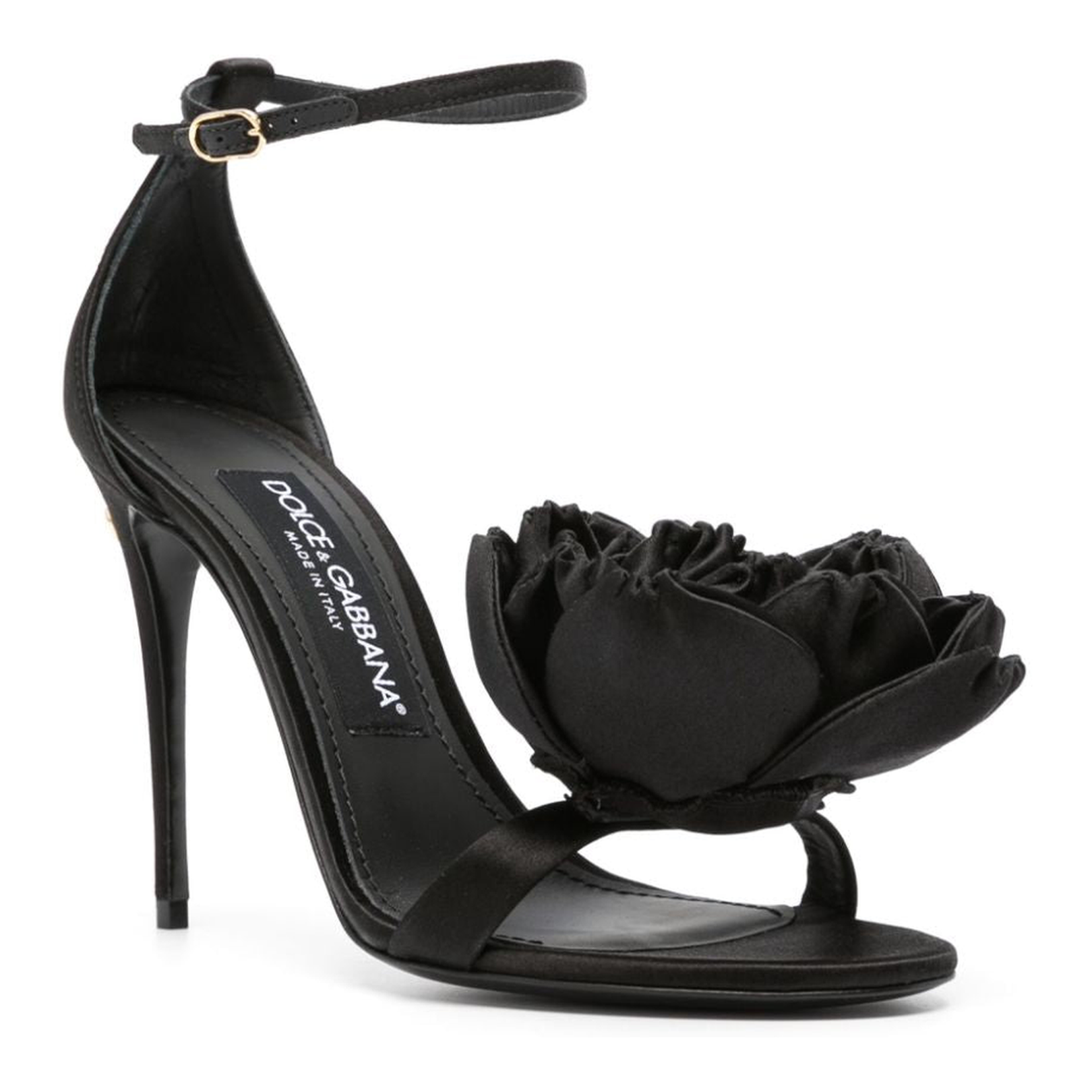 Keira Floral-Appliqué Satin Sandals