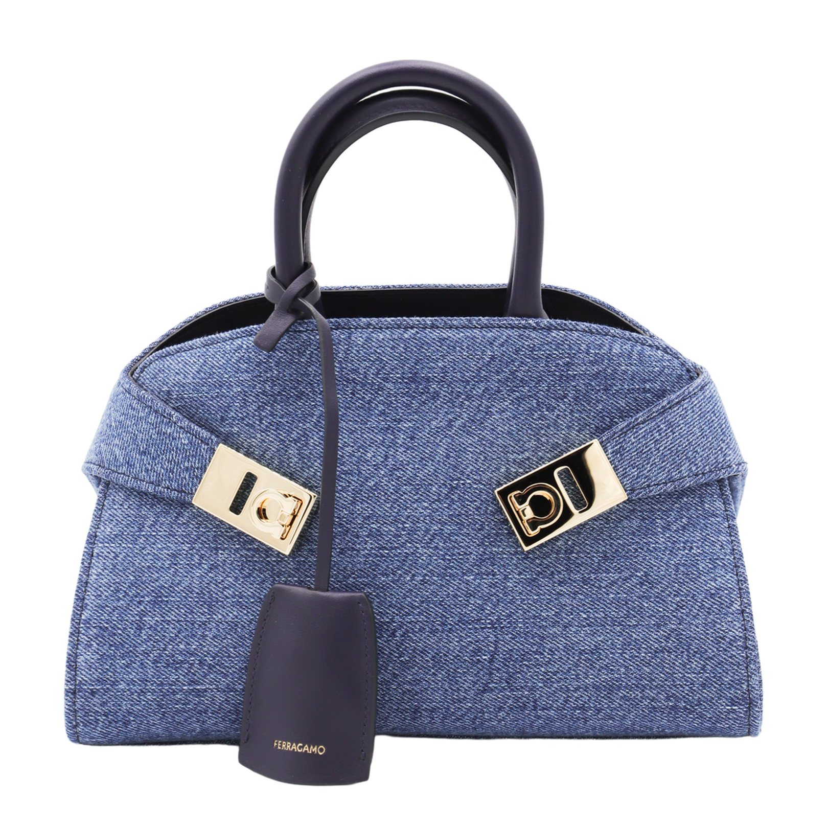 Denim Leather Hug Mini Top Handle Bag