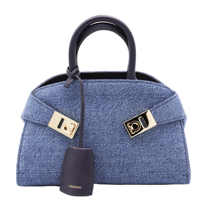 Denim Leather Hug Mini Top Handle Bag