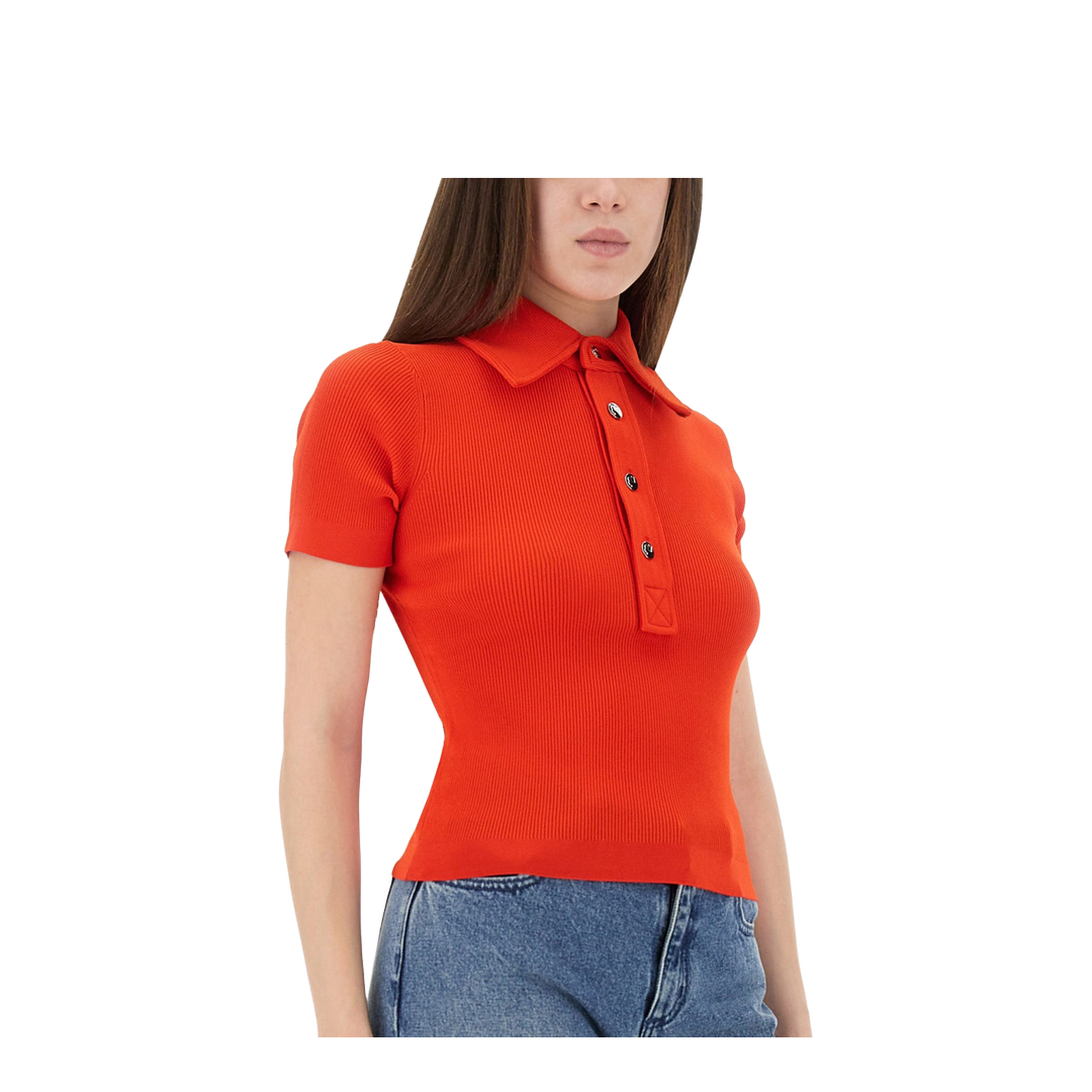 Coral Red Viscose Blend Polo Shirt