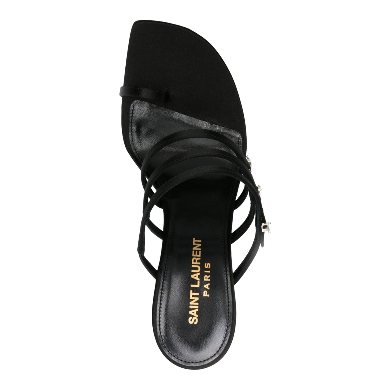 Black Satin Finish Crystal Embellished Sandals