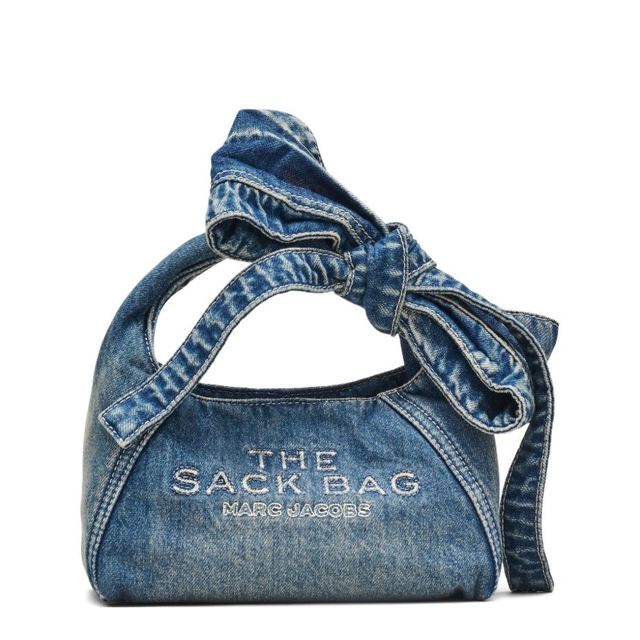 The Bow Denim Mini Sack Bag - Medium Wash Indigo