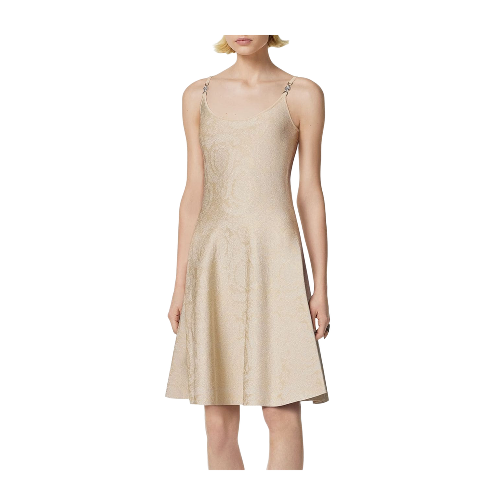 Beige Barocco Jacquard Mini Dress