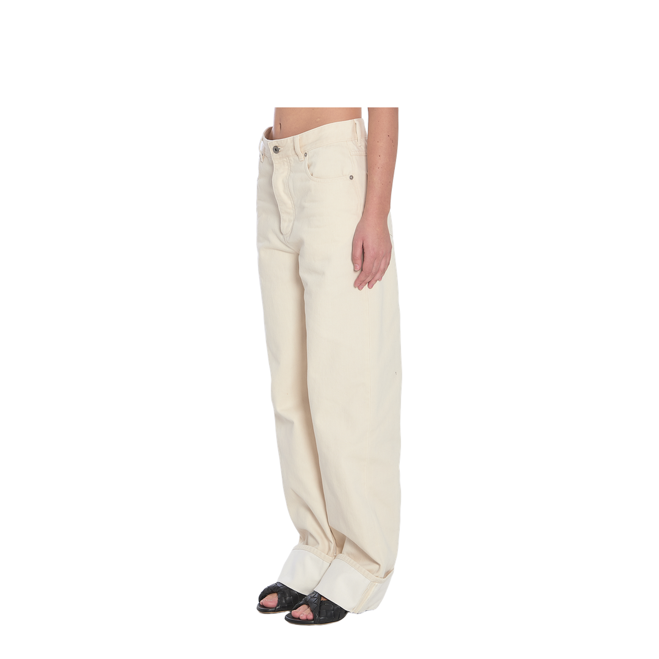 Colored Turned Up Jeans in Pale Meringue