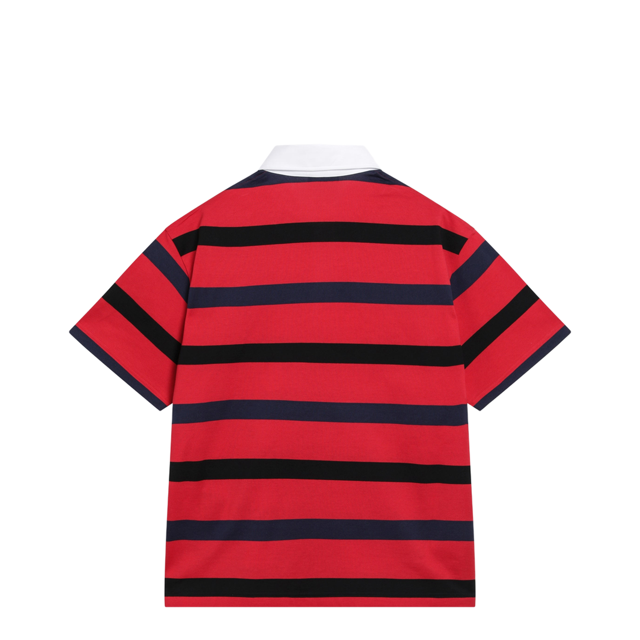 Short-Sleeved Polo Shirt With Red Blue Stripes