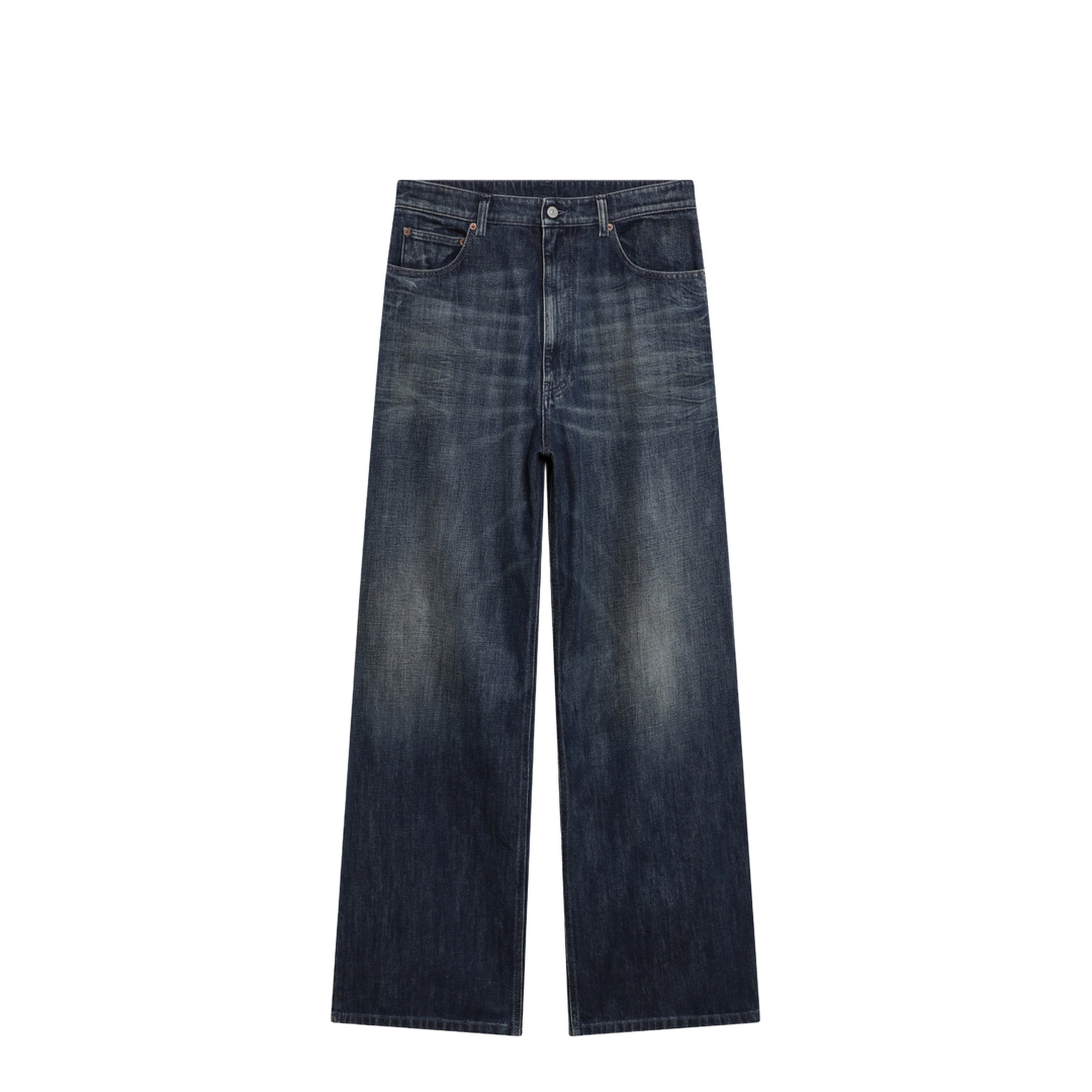 Wide Blue Washed Denim Jeans