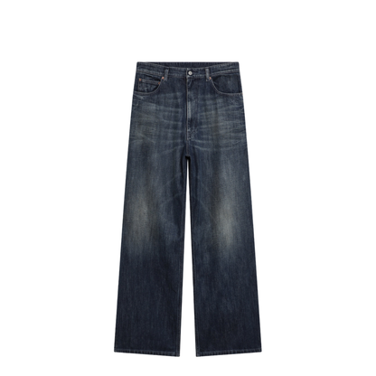 Wide Blue Washed Denim Jeans