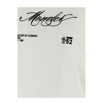 White Embroidered Cursive Logo Cotton T-Shirt
