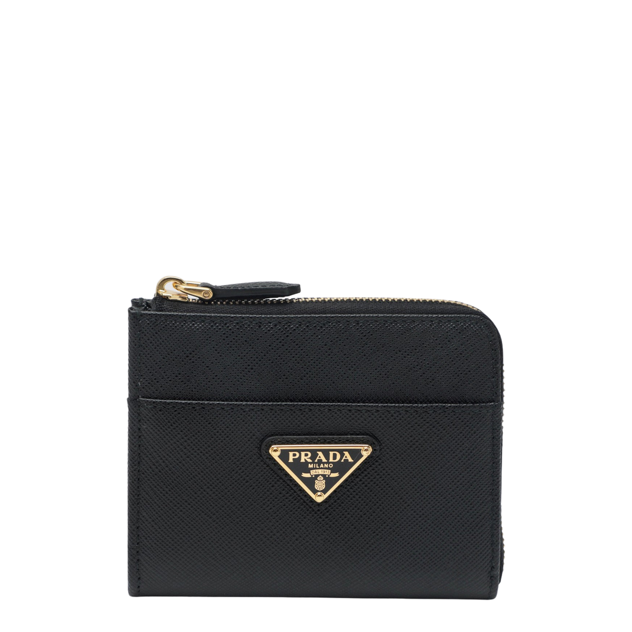 Small Saffiano Leather Zip-Around Wallet - Black