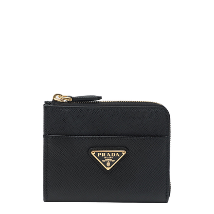Small Saffiano Leather Zip-Around Wallet - Black