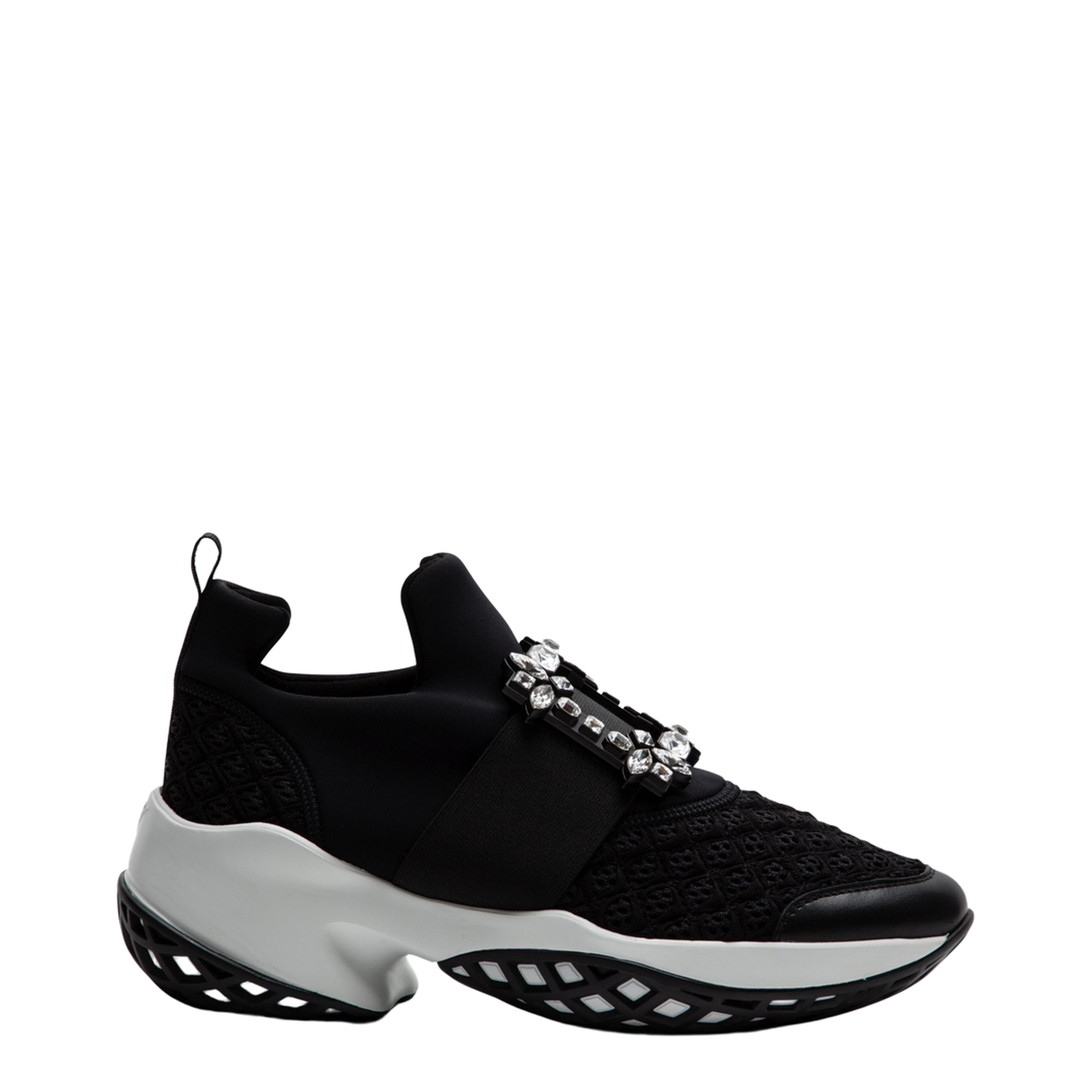 Black and White Leather Embellished Slip-On Sneakers