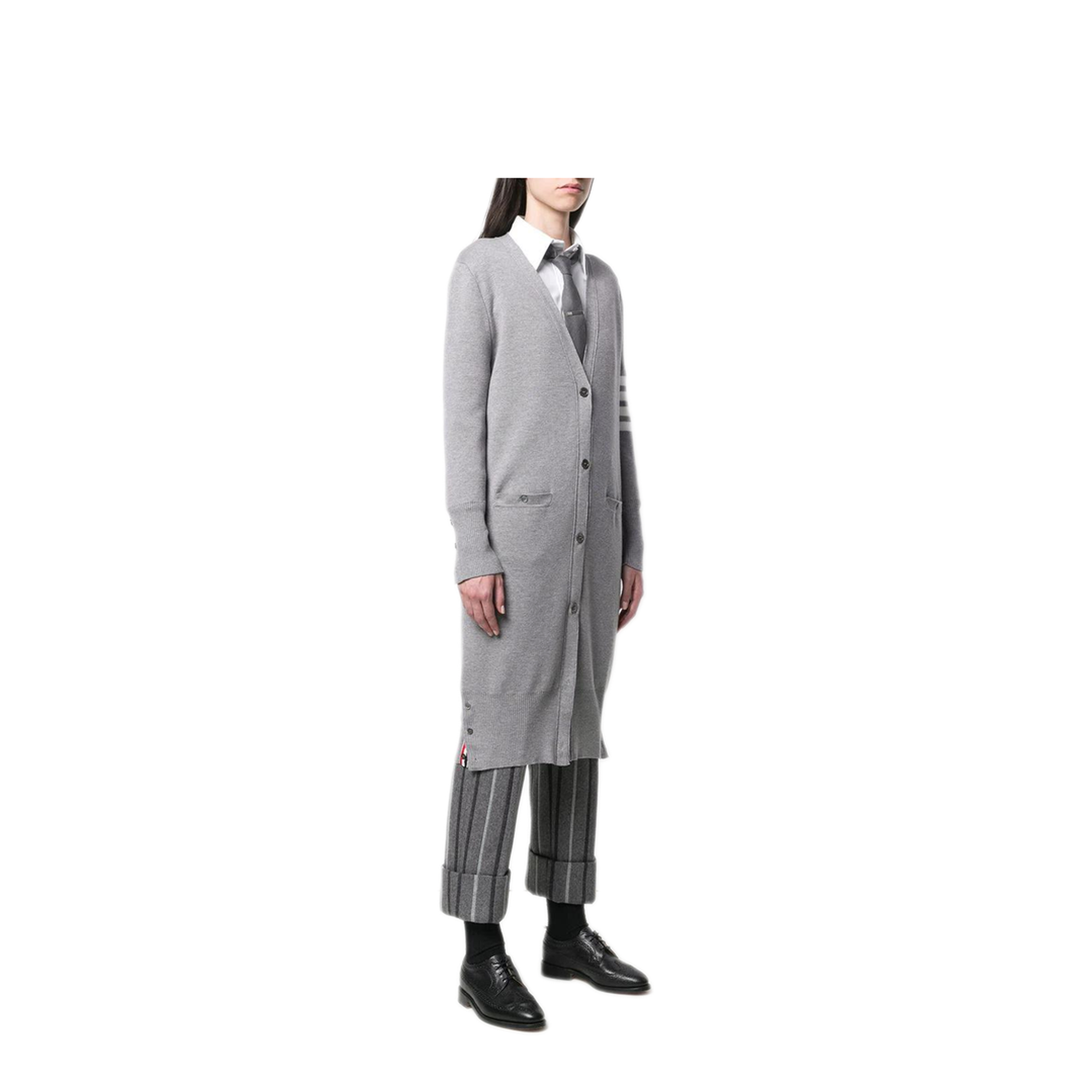 MAYFEYR - Thom Browne - Milano Stitch Long V Neck Cardigan In Fine Merino Wool - FKC289A00014055