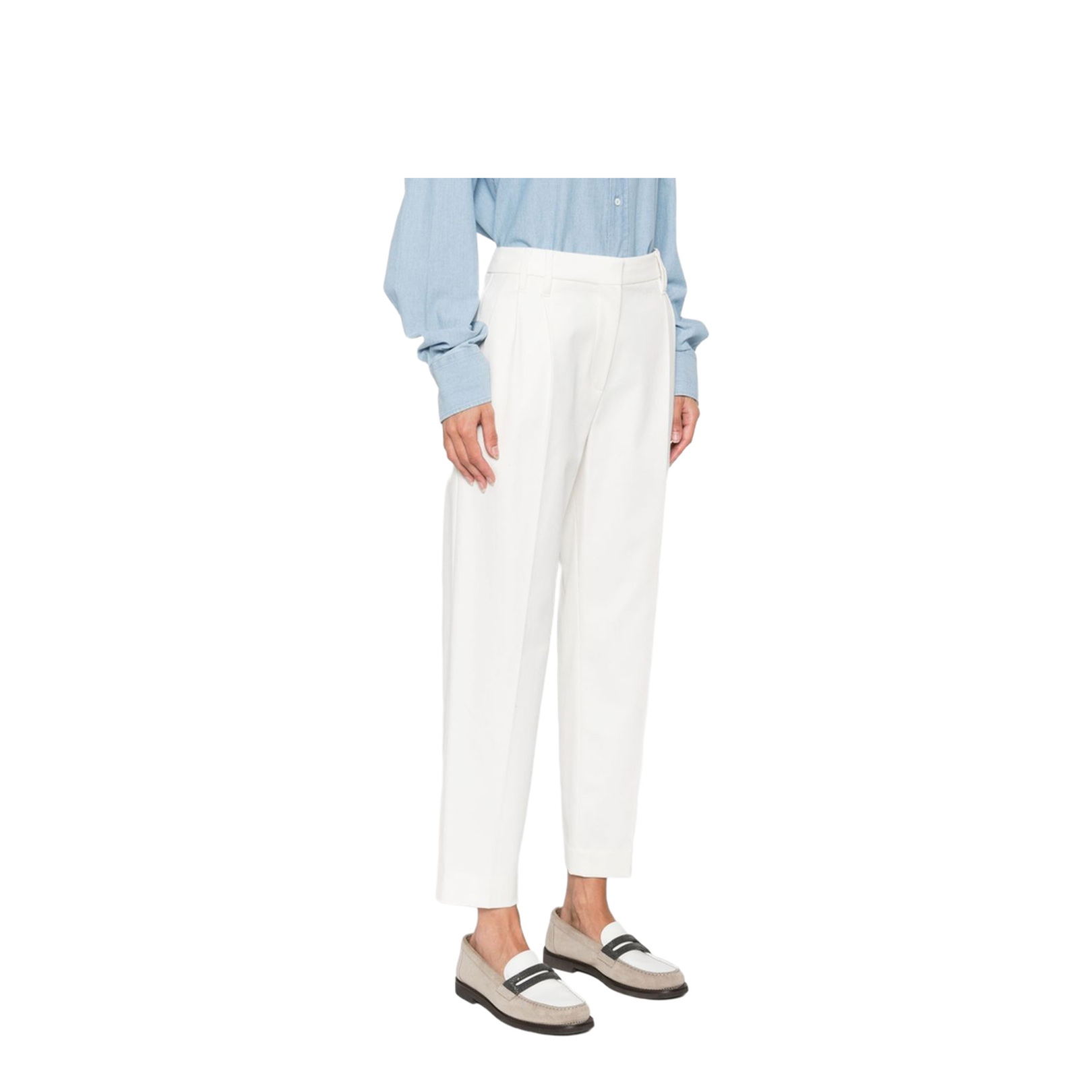Stretch Cotton Cover Slouchy Trousers with Monili