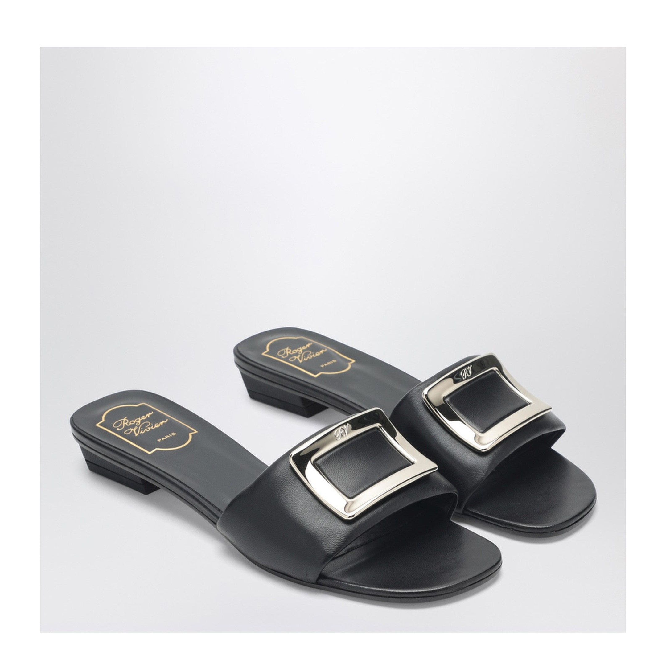 Square Buckle Leather Slides